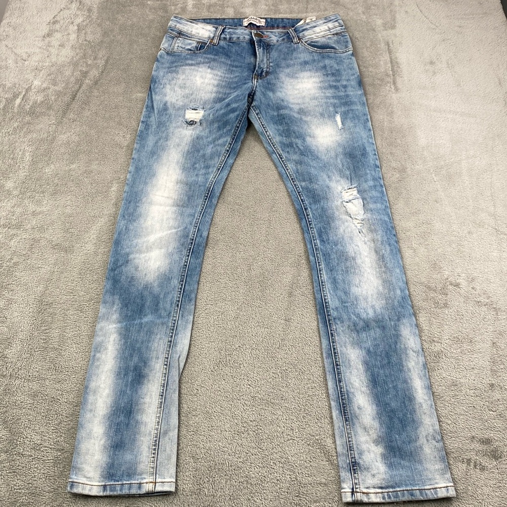 Zara Man 40 Unique Wash Multi Color Blue, White Distressed Denim‎ Jeans